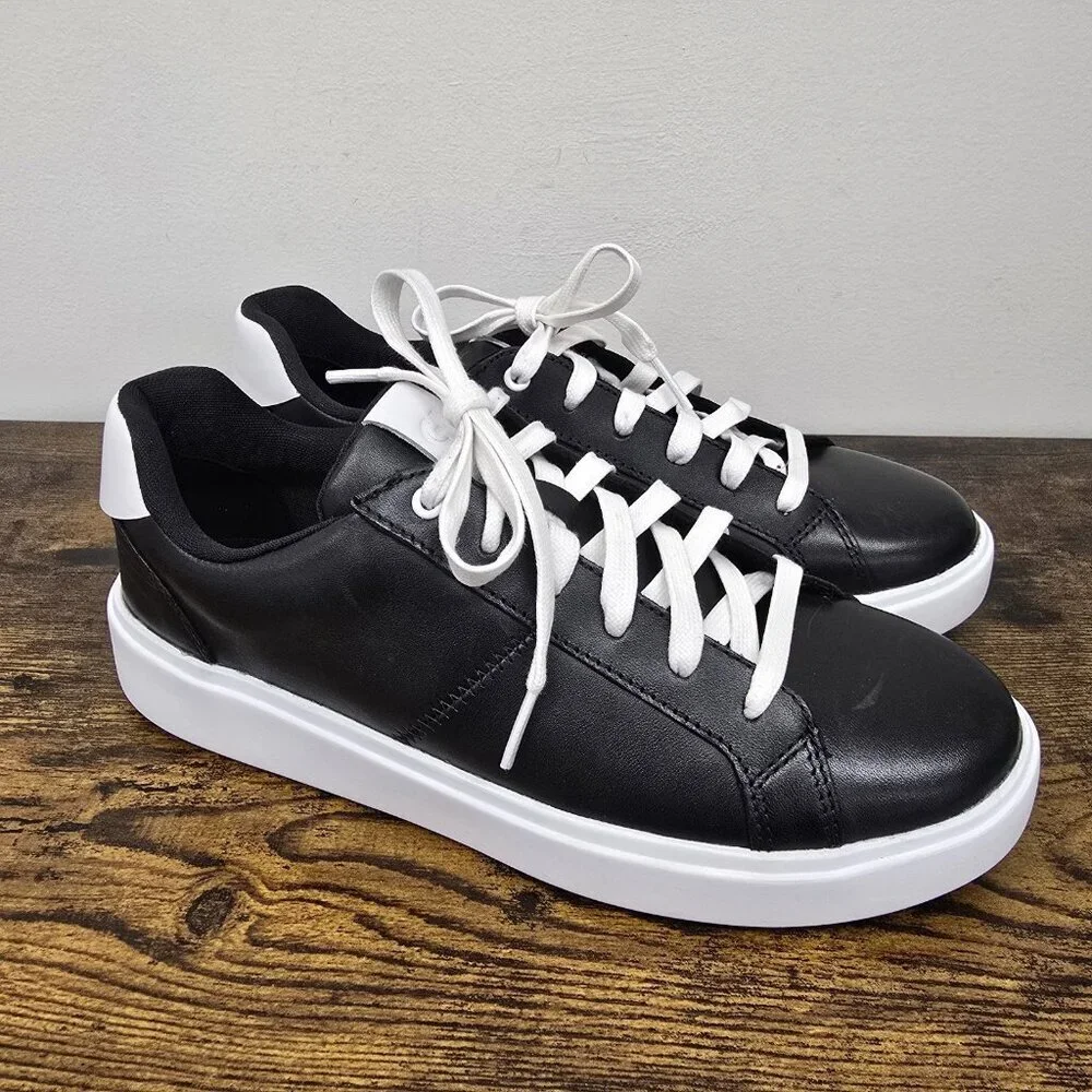 NEW Cole Haan Sz 8B Grand Crosscourt Coaster Leather Sneakers Black White W32150